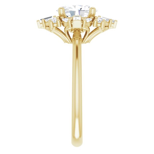 VIOLA Halo Oval Engagement Ring with Baguette, Round & Marquise Diamonds - 18K Yellow Gold - View 4