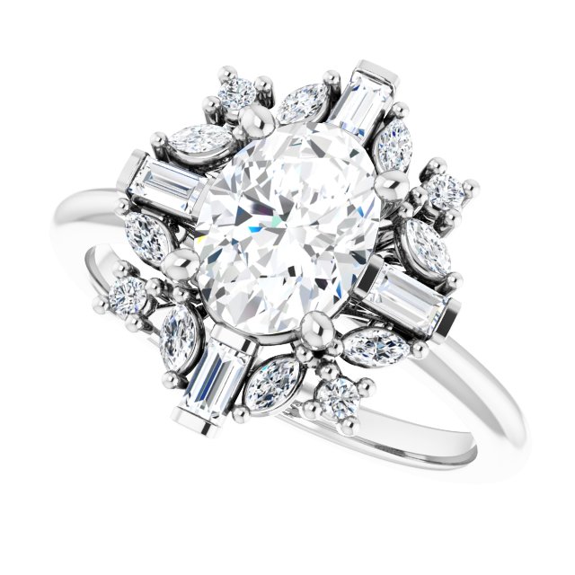 VIOLA Halo Oval Engagement Ring with Baguette, Round & Marquise Diamonds - Platinum - View 5