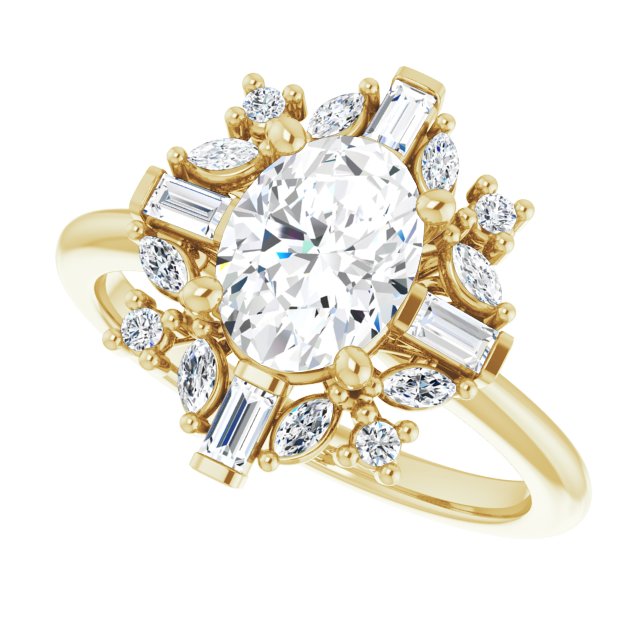 VIOLA Halo Oval Engagement Ring with Baguette, Round & Marquise Diamonds - 18K Yellow Gold - View 5