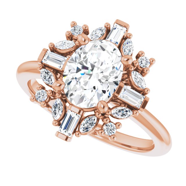 VIOLA Halo Oval Engagement Ring with Baguette, Round & Marquise Diamonds - 18K Rose Gold - View 5
