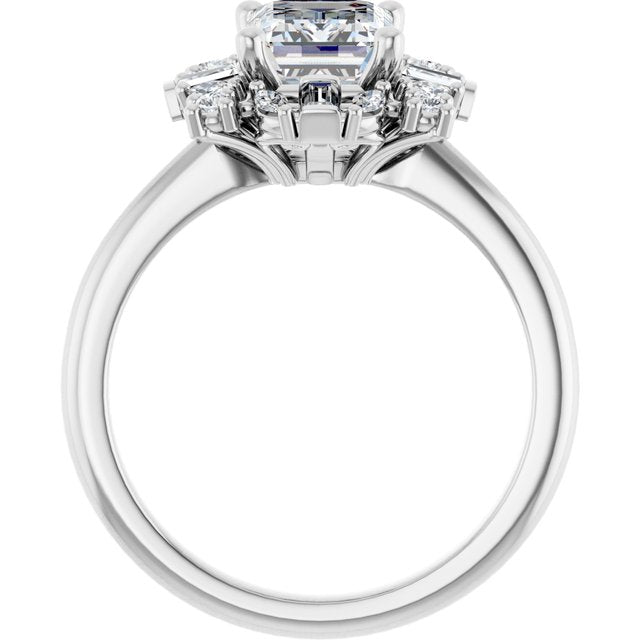 VIOLA Halo Emerald Engagement Ring with Baguette, Round & Marquise Diamonds - Platinum - View 2