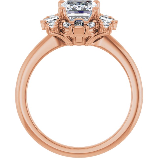 VIOLA Halo Emerald Engagement Ring with Baguette, Round & Marquise Diamonds - 18K Rose Gold - View 2