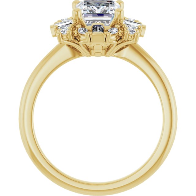 VIOLA Halo Emerald Engagement Ring with Baguette, Round & Marquise Diamonds - 18K Yellow Gold - View 2