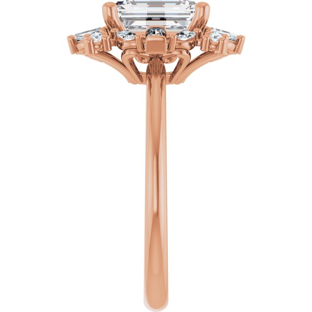 VIOLA Halo Emerald Engagement Ring with Baguette, Round & Marquise Diamonds - 18K Rose Gold - View 4