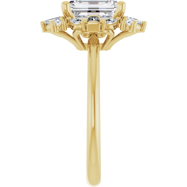 VIOLA Halo Emerald Engagement Ring with Baguette, Round & Marquise Diamonds - 18K Yellow Gold - View 4