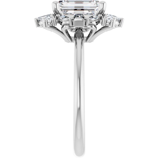 VIOLA Halo Emerald Engagement Ring with Baguette, Round & Marquise Diamonds - Platinum - View 4