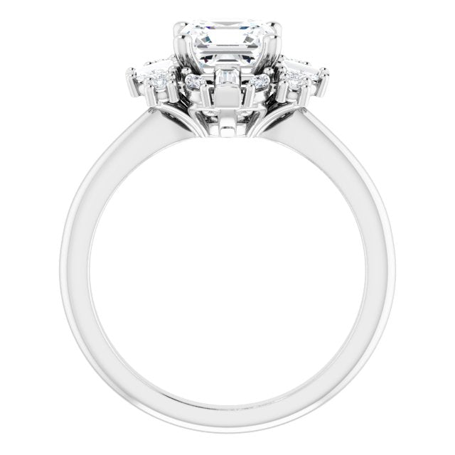 VIOLA Halo Asscher Engagement Ring with Baguette, Round & Marquise Diamonds - Platinum - View 2