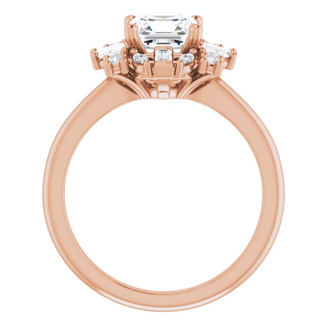 VIOLA Halo Asscher Engagement Ring with Baguette, Round & Marquise Diamonds - 18K Rose Gold - View 2