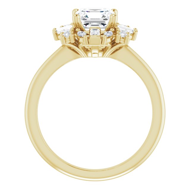 VIOLA Halo Asscher Engagement Ring with Baguette, Round & Marquise Diamonds - 18K Yellow Gold - View 2