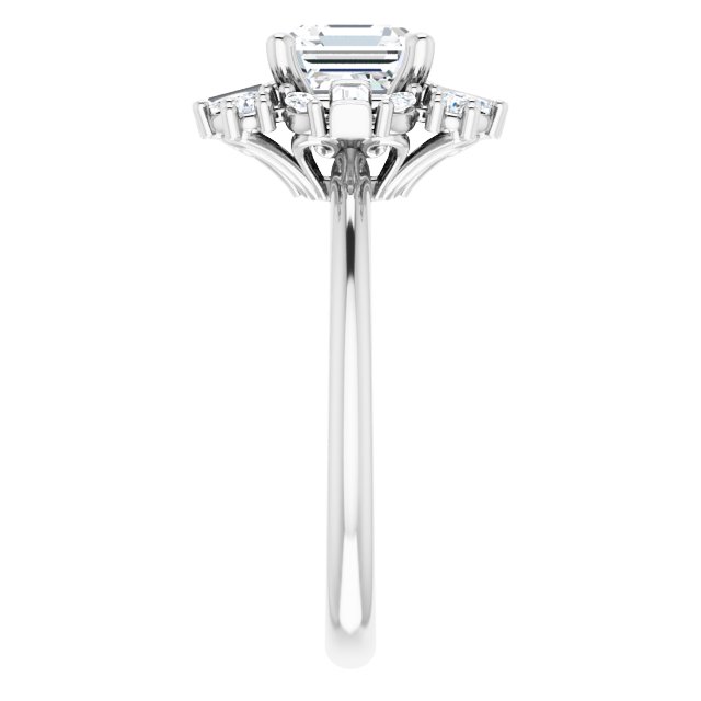 VIOLA Halo Asscher Engagement Ring with Baguette, Round & Marquise Diamonds - Platinum - View 4