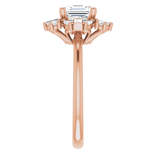 VIOLA Halo Asscher Engagement Ring with Baguette, Round & Marquise Diamonds - 18K Rose Gold - View 4