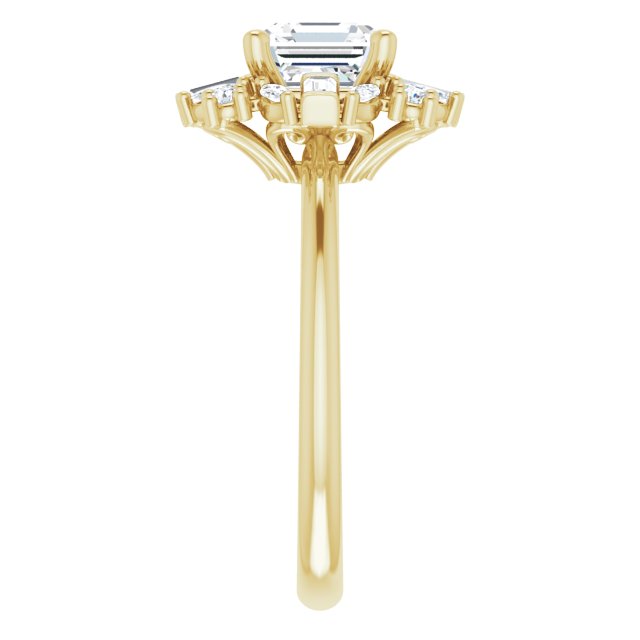 VIOLA Halo Asscher Engagement Ring with Baguette, Round & Marquise Diamonds - 18K Yellow Gold - View 4