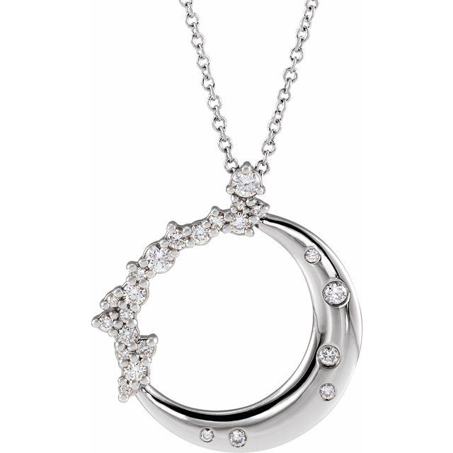 10K White Gold Lab-Grown Diamond .8mm || 1 4 Ctw 10K White 1/4 CTW Lab-Grown Diamond Crescent Moon 16-18" Necklace Jewelry