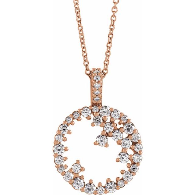 10K Rose Gold 23.08 X 16.13 mm 10K Rose 3/4 CTW Natural Diamond Scattered Circle 16-18" Necklace Jewelry