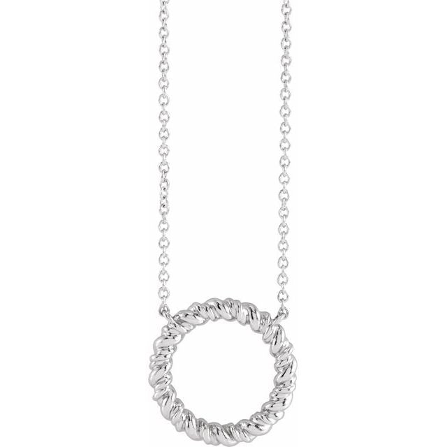 10K White Gold 14.2 mm 10K White Rope Circle 18" Necklace Jewelry