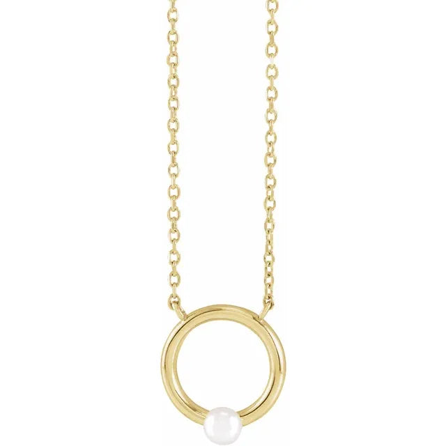 10K Yellow Gold Cultured White Seed Pearl 3 mm 10K Yellow Cultured Seed Pearl Circle Necklace Center Jewelry