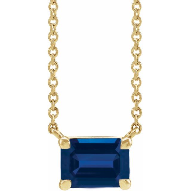 10K Yellow Gold Lab-Grown Blue Sapphire 5 X 3 mm 10K Yellow Lab-Grown Blue Sapphire 18" Necklace Jewelry