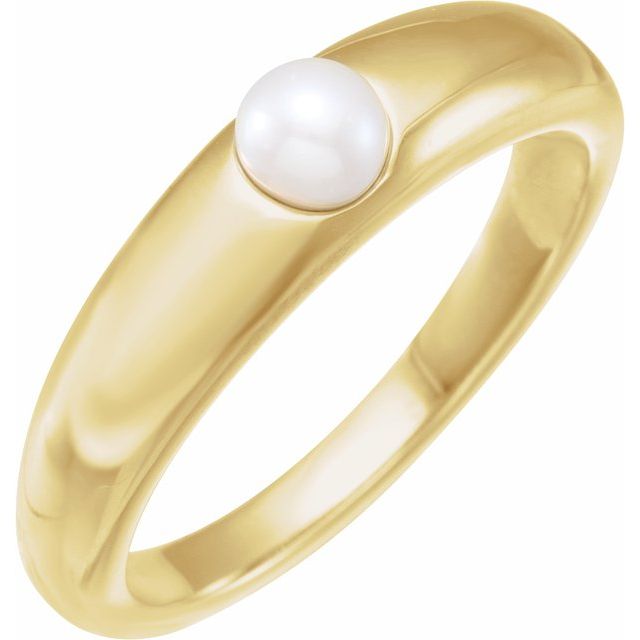 10K Rose Gold Freshwater White Pearl 4 mm 10K Rose Cultured White Akoya Pearl Dome Ring Jewelry