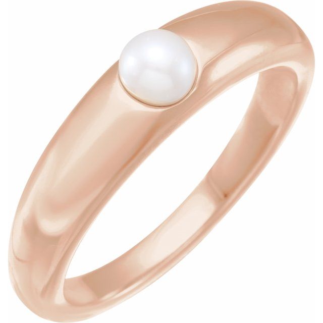 10K Rose Gold Freshwater White Pearl 4 mm 10K Rose Cultured White Akoya Pearl Dome Ring Jewelry