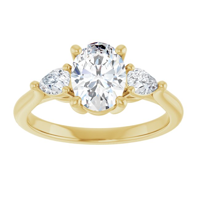 JULIETTE Trilogy Oval Engagement Ring with Pear Cut Accent Diamonds - 18K Yellow Gold - View 3