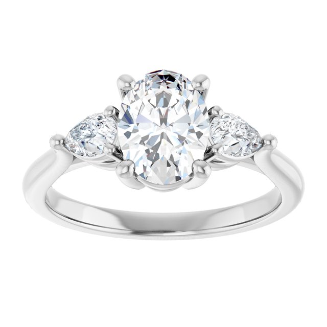 JULIETTE Trilogy Oval Engagement Ring with Pear Cut Accent Diamonds - Platinum - View 3