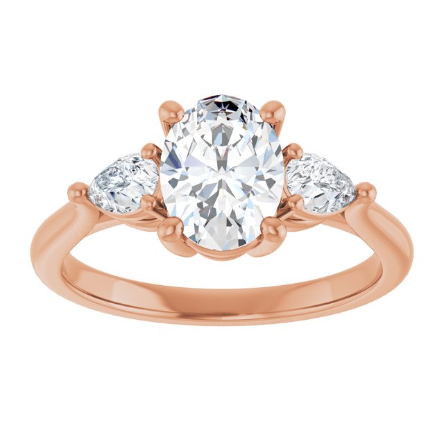 JULIETTE Trilogy Oval Engagement Ring with Pear Cut Accent Diamonds - 18K Rose Gold - View 3