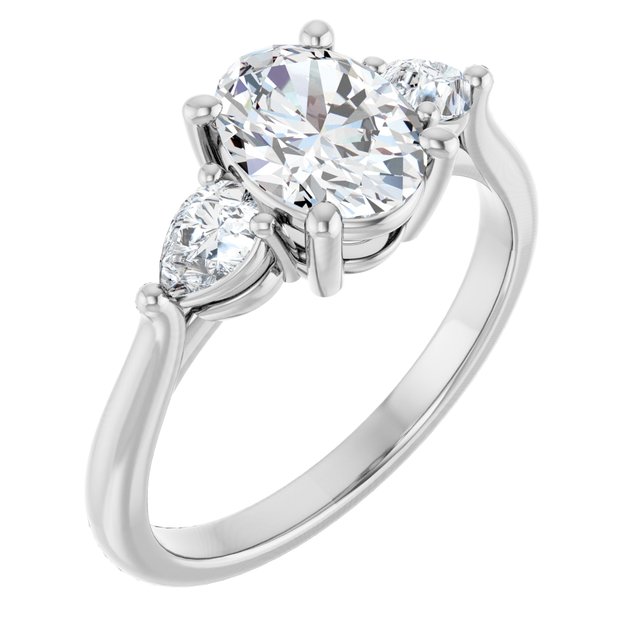 JULIETTE Trilogy Oval Engagement Ring with Pear Cut Accent Diamonds - Platinum - View 1