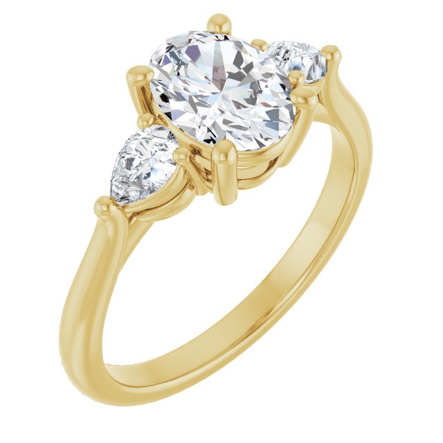 JULIETTE Trilogy Oval Engagement Ring with Pear Cut Accent Diamonds - 18K Yellow Gold - View 1