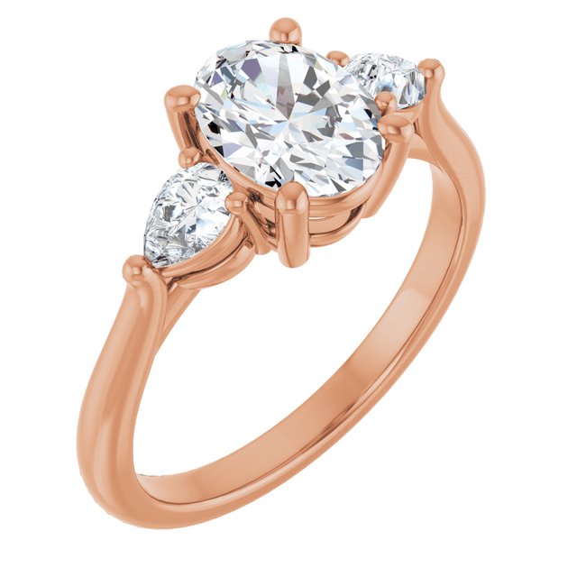 JULIETTE Trilogy Oval Engagement Ring with Pear Cut Accent Diamonds - 18K Rose Gold - View 1