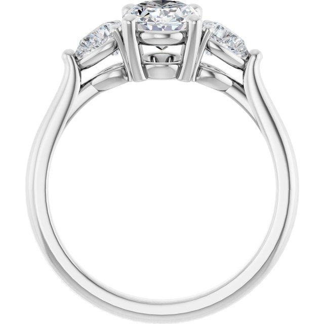 JULIETTE Trilogy Oval Engagement Ring with Pear Cut Accent Diamonds - Platinum - View 2
