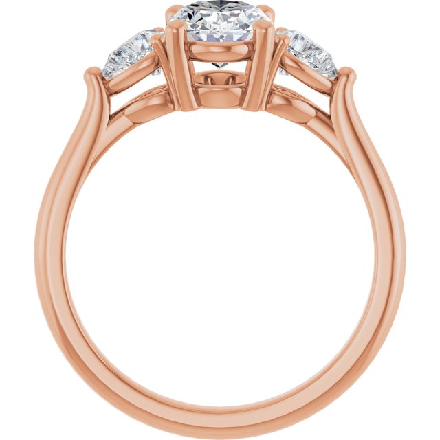 JULIETTE Trilogy Oval Engagement Ring with Pear Cut Accent Diamonds - 18K Rose Gold - View 2
