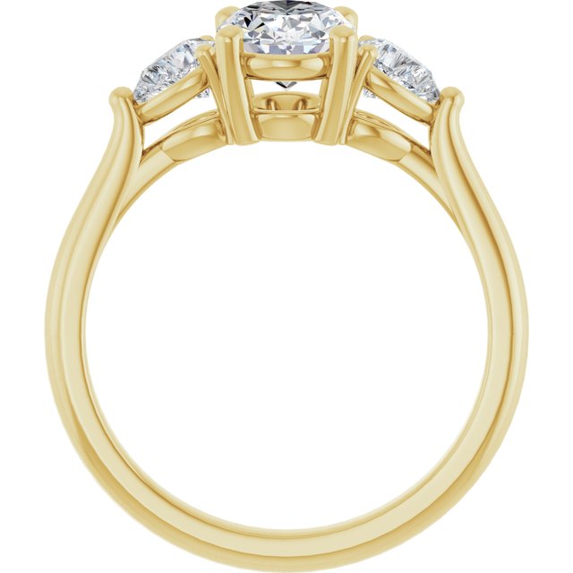 JULIETTE Trilogy Oval Engagement Ring with Pear Cut Accent Diamonds - 18K Yellow Gold - View 2