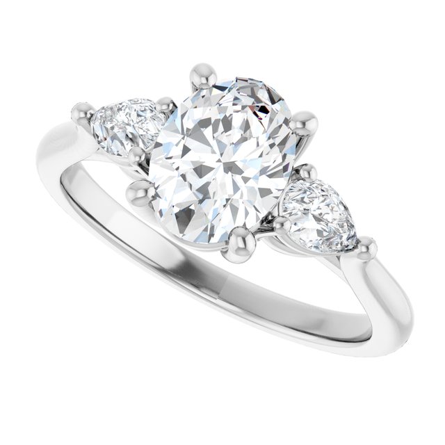 JULIETTE Trilogy Oval Engagement Ring with Pear Cut Accent Diamonds - Platinum - View 5