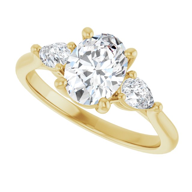 JULIETTE Trilogy Oval Engagement Ring with Pear Cut Accent Diamonds - 18K Yellow Gold - View 5