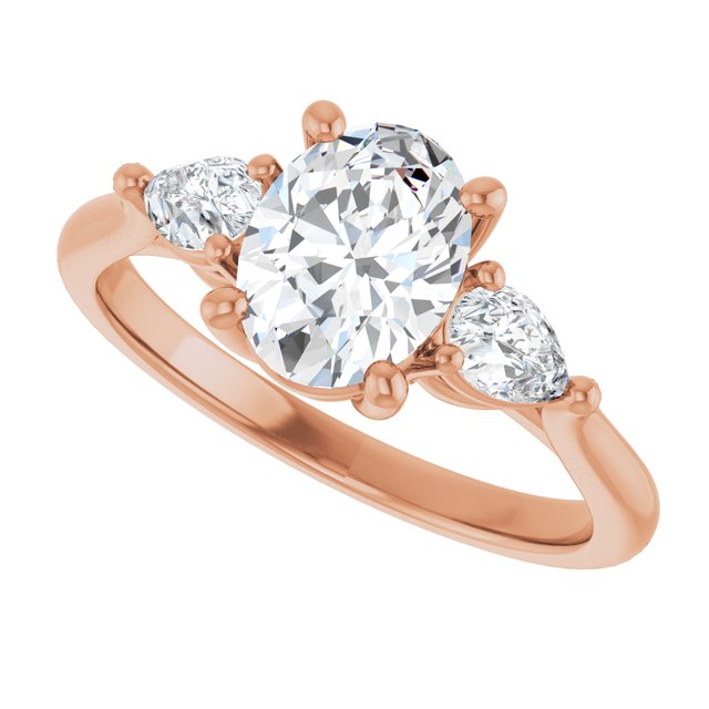 JULIETTE Trilogy Oval Engagement Ring with Pear Cut Accent Diamonds - 18K Rose Gold - View 5