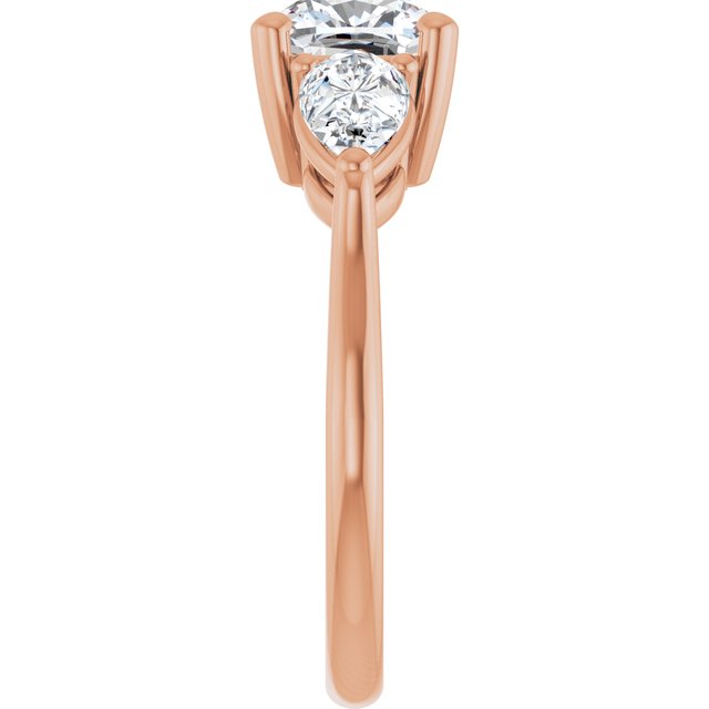 JULIETTE Trilogy Cushion Engagement Ring with Pear Cut Accent Diamonds - 18K Rose Gold - View 4