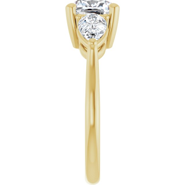 JULIETTE Trilogy Cushion Engagement Ring with Pear Cut Accent Diamonds - 18K Yellow Gold - View 4