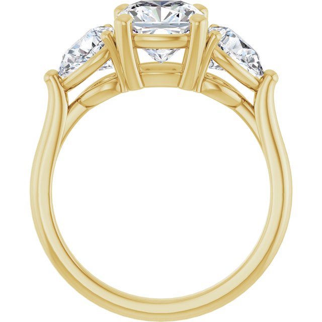 JULIETTE Trilogy Cushion Engagement Ring with Pear Cut Accent Diamonds - 18K Yellow Gold - View 2