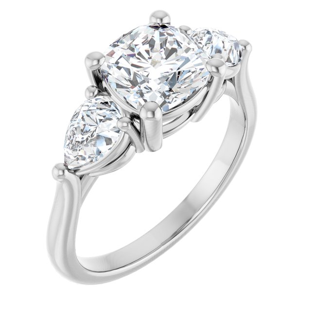 JULIETTE Trilogy Cushion Engagement Ring with Pear Cut Accent Diamonds - Platinum - View 1