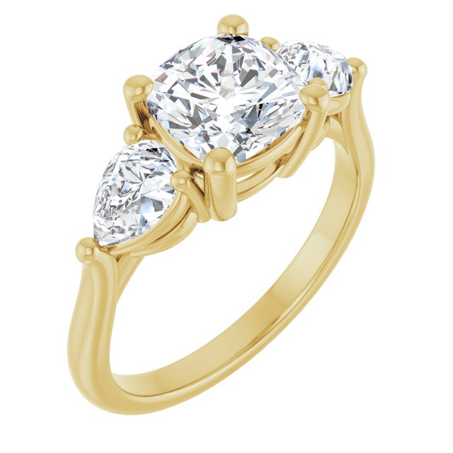 JULIETTE Trilogy Cushion Engagement Ring with Pear Cut Accent Diamonds - 18K Yellow Gold - View 1