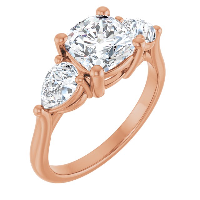 JULIETTE Trilogy Cushion Engagement Ring with Pear Cut Accent Diamonds - 18K Rose Gold - View 1