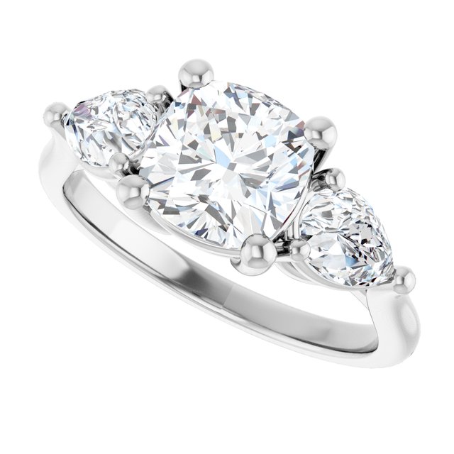 JULIETTE Trilogy Cushion Engagement Ring with Pear Cut Accent Diamonds - Platinum - View 5