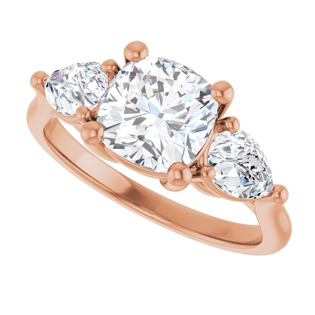 JULIETTE Trilogy Cushion Engagement Ring with Pear Cut Accent Diamonds - 18K Rose Gold - View 5