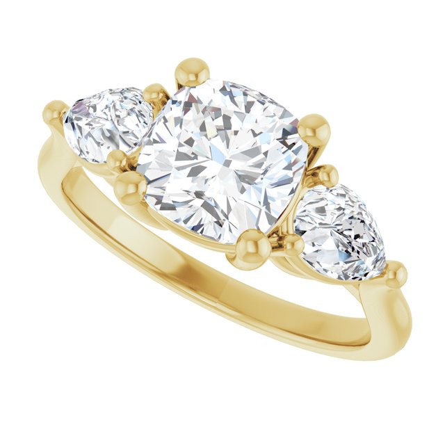 JULIETTE Trilogy Cushion Engagement Ring with Pear Cut Accent Diamonds - 18K Yellow Gold - View 5