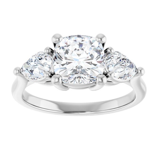 JULIETTE Trilogy Cushion Engagement Ring with Pear Cut Accent Diamonds - Platinum - View 3