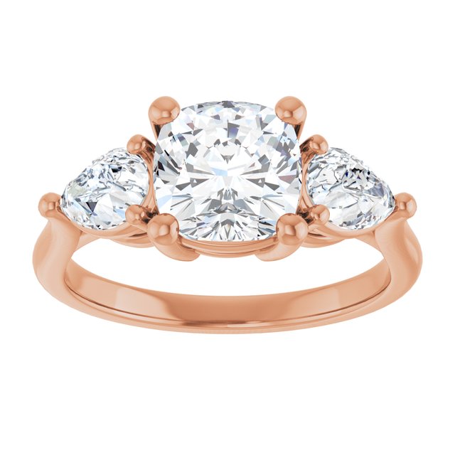 JULIETTE Trilogy Cushion Engagement Ring with Pear Cut Accent Diamonds - 18K Rose Gold - View 3