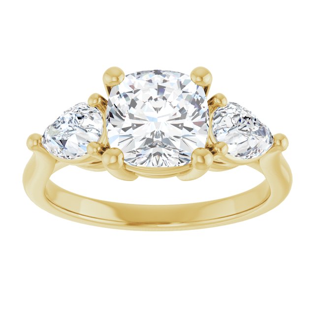 JULIETTE Trilogy Cushion Engagement Ring with Pear Cut Accent Diamonds - 18K Yellow Gold - View 3