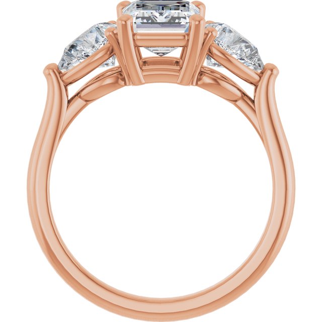 JULIETTE Trilogy Emerald Engagement Ring with Pear Cut Accent Diamonds - 18K Rose Gold - View 2