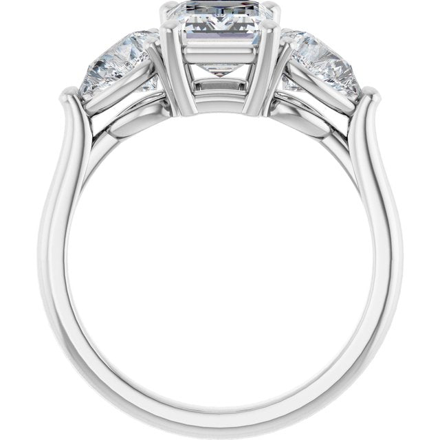 JULIETTE Trilogy Emerald Engagement Ring with Pear Cut Accent Diamonds - Platinum - View 2