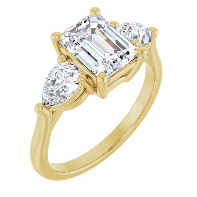 JULIETTE Trilogy Emerald Engagement Ring with Pear Cut Accent Diamonds - 18K Yellow Gold - View 1